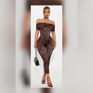 SOLD! Fashion Nova Off-Shoulder Leopard Jumpsuit